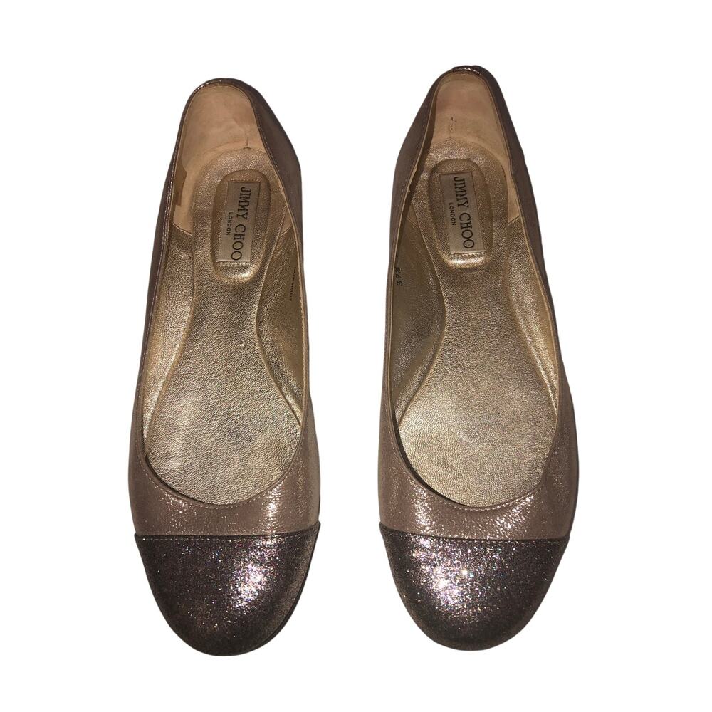 Jimmy Choo Glitter Cap Toe Ballet Flats Metallic Champagne EU 39.5 9 Whirl